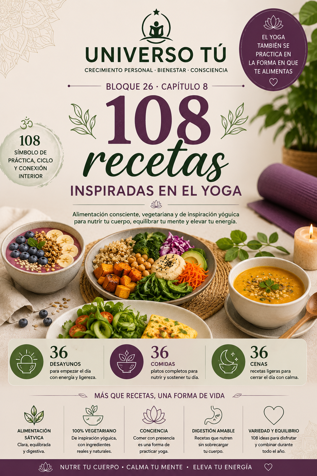 Portada de 108 recetas inspiradas en el yoga