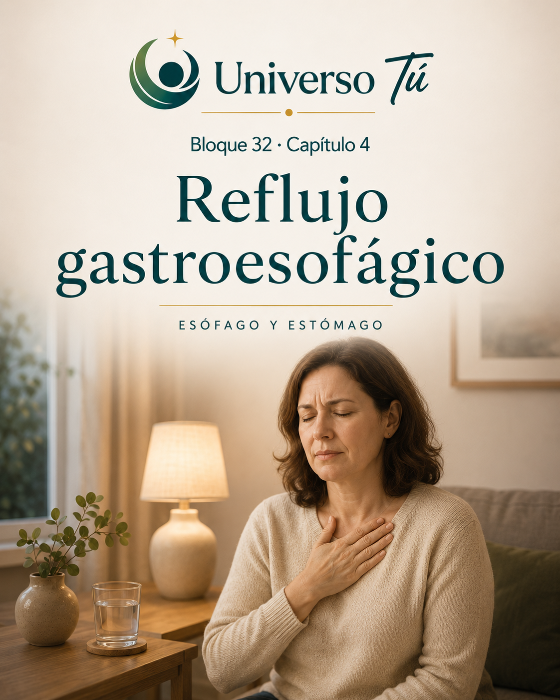 Portada del capítulo 4, Reflujo gastroesofágico, del bloque 32 de Universo Tú sobre esófago y estómago