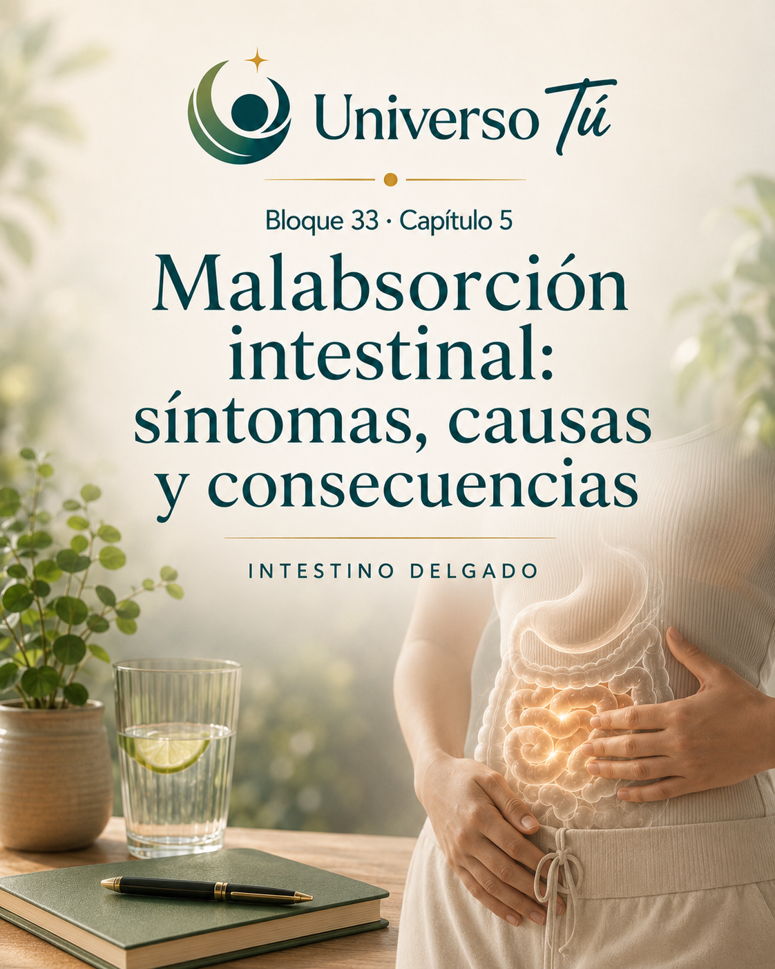 Portada del capítulo 5, Malabsorción intestinal: síntomas, causas y consecuencias, del bloque 33 de Universo Tú sobre el intestino delgado