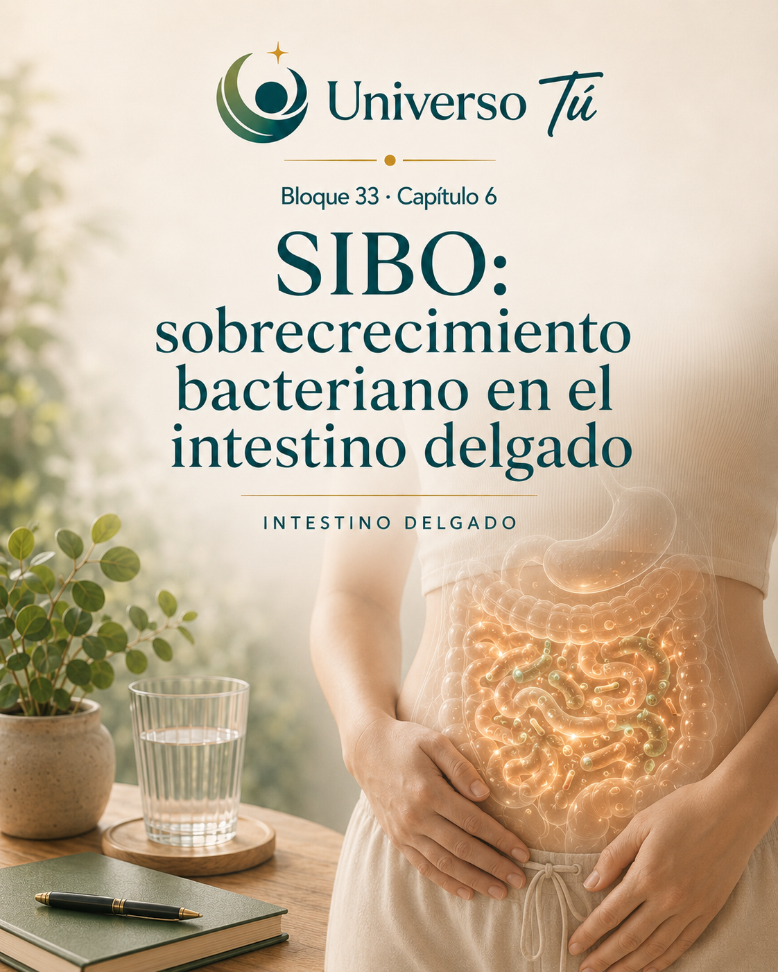 Portada del capítulo 6, SIBO: sobrecrecimiento bacteriano en el intestino delgado, del bloque 33 de Universo Tú sobre el intestino delgado