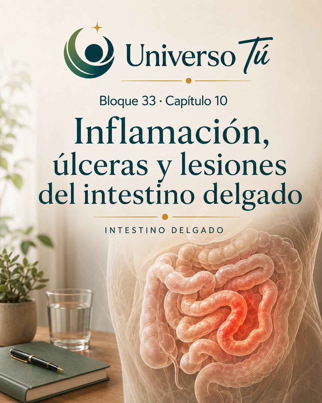 Portada del capítulo 10, Inflamación, úlceras y lesiones del intestino delgado, del bloque 33 de Universo Tú sobre el intestino delgado
