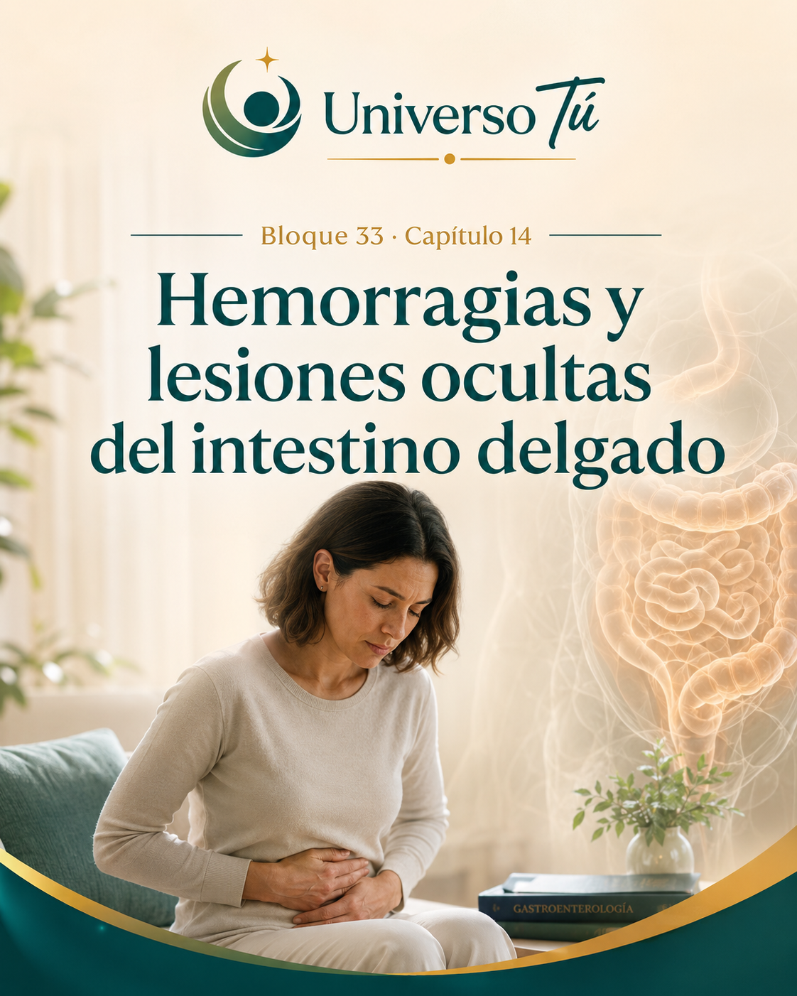 Portada del capítulo 14, Hemorragias y lesiones ocultas del intestino delgado, del bloque 33 de Universo Tú sobre el intestino delgado