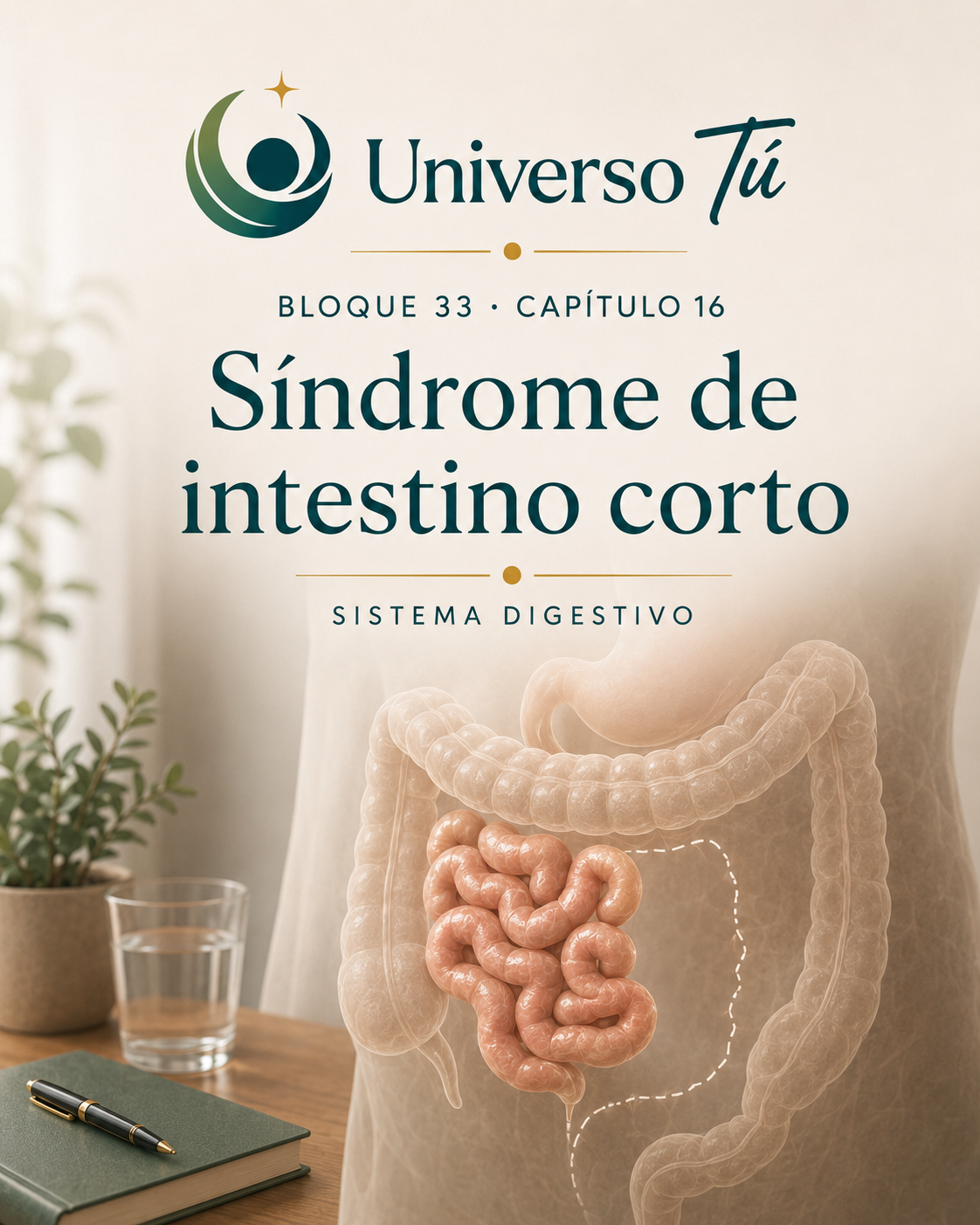Portada del capítulo 16, Síndrome de intestino corto, del bloque 33 de Universo Tú sobre el intestino delgado
