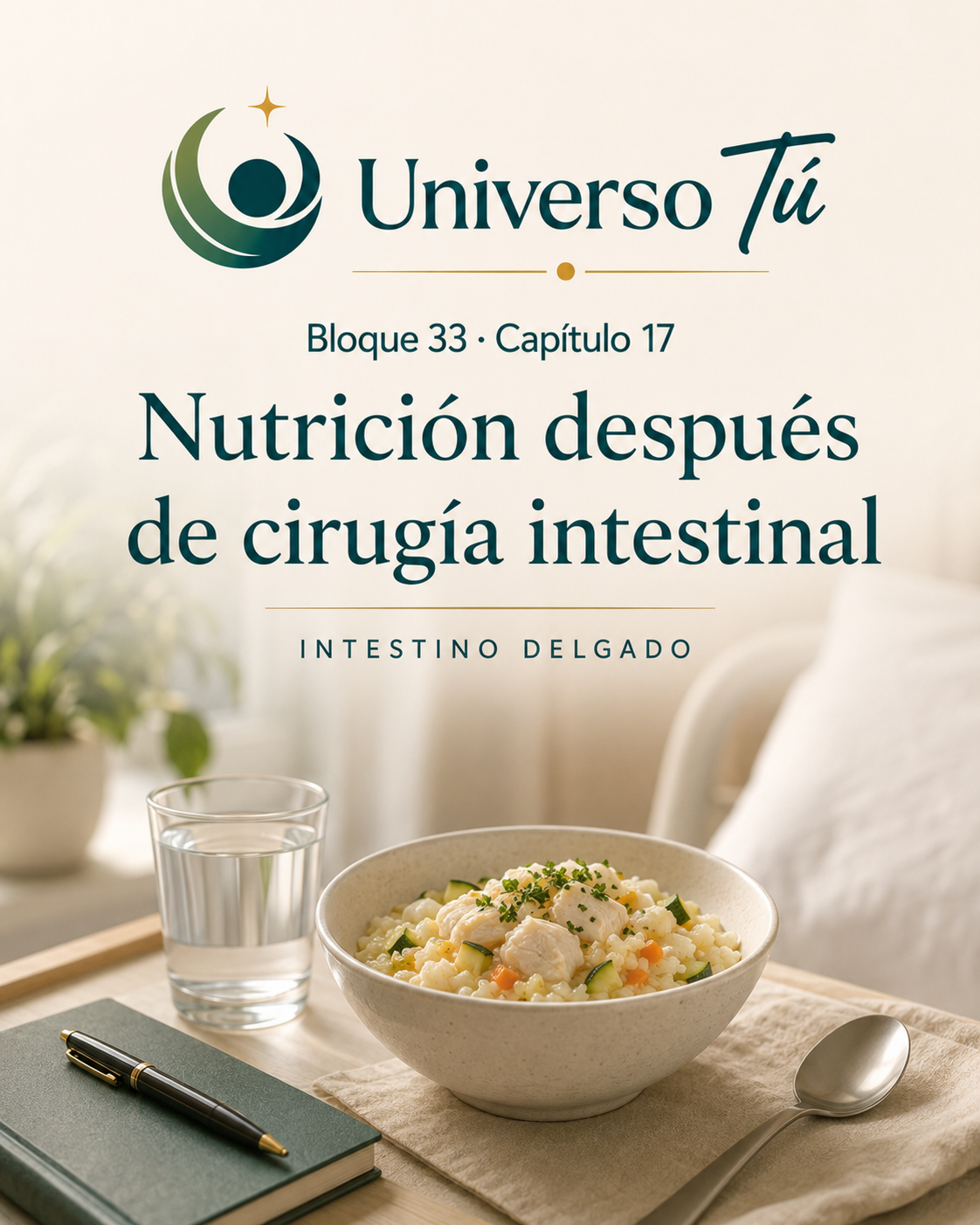 Portada del capítulo 17, Nutrición después de cirugía intestinal, del bloque 33 de Universo Tú sobre el intestino delgado