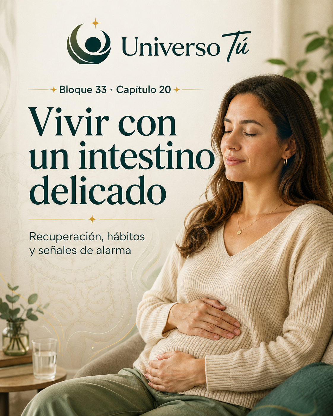 Portada del capítulo 20, Vivir con un intestino delicado: recuperación, hábitos y señales de alarma, del bloque 33 de Universo Tú sobre el intestino delgado