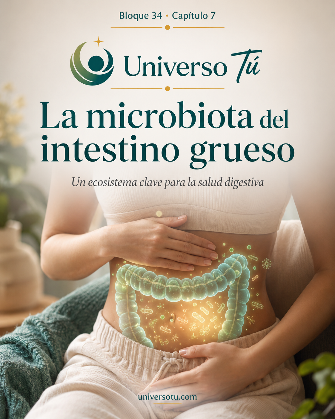 Portada del capítulo 7, La microbiota del intestino grueso, del bloque 34 de Universo Tú sobre el intestino grueso