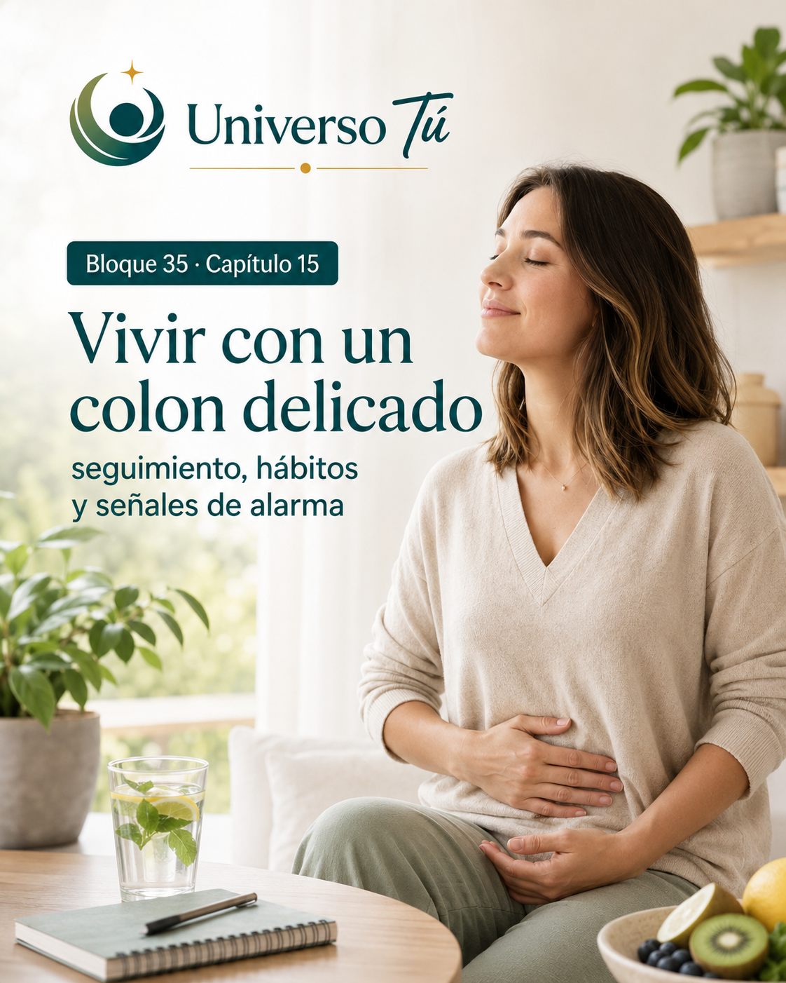 Portada del capítulo 15, Vivir con un colon delicado: seguimiento, hábitos y señales de alarma, del bloque 35 de Universo Tú sobre el colon