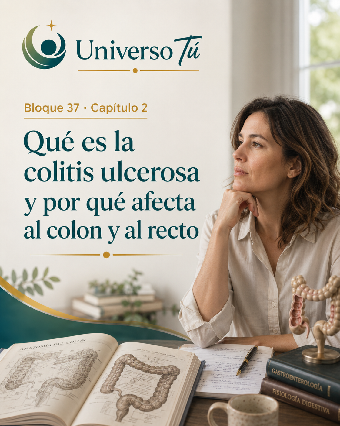 Portada del capítulo 2, Qué es la colitis ulcerosa y por qué afecta al colon y al recto, del bloque 37 de Universo Tú sobre la colitis ulcerosa