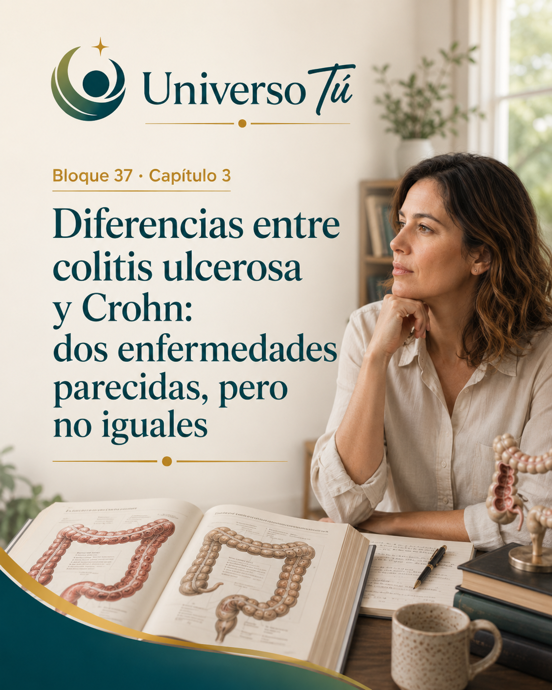 Portada del capítulo 3, Diferencias entre colitis ulcerosa y Crohn: dos enfermedades parecidas, pero no iguales, del bloque 37 de Universo Tú sobre la colitis ulcerosa