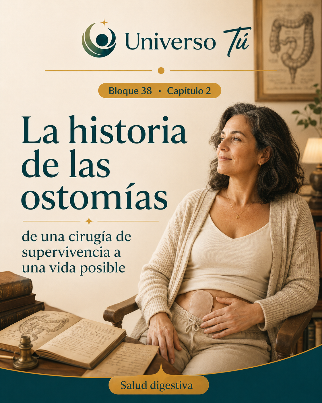 Portada del capítulo 2, La historia de las ostomías: de una cirugía de supervivencia a una vida posible, del bloque 38 de Universo Tú sobre las ostomías