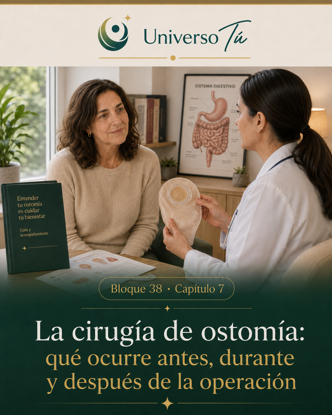 Portada del capítulo 7, La cirugía de ostomía: qué ocurre antes, durante y después de la operación, del bloque 38 de Universo Tú sobre las ostomías