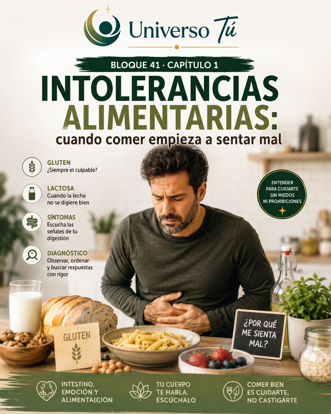 Portada del capítulo 1, Intolerancias alimentarias: cuando comer empieza a sentar mal, del bloque 41 de Universo Tú sobre intolerancias, celiaquía y vida sin gluten