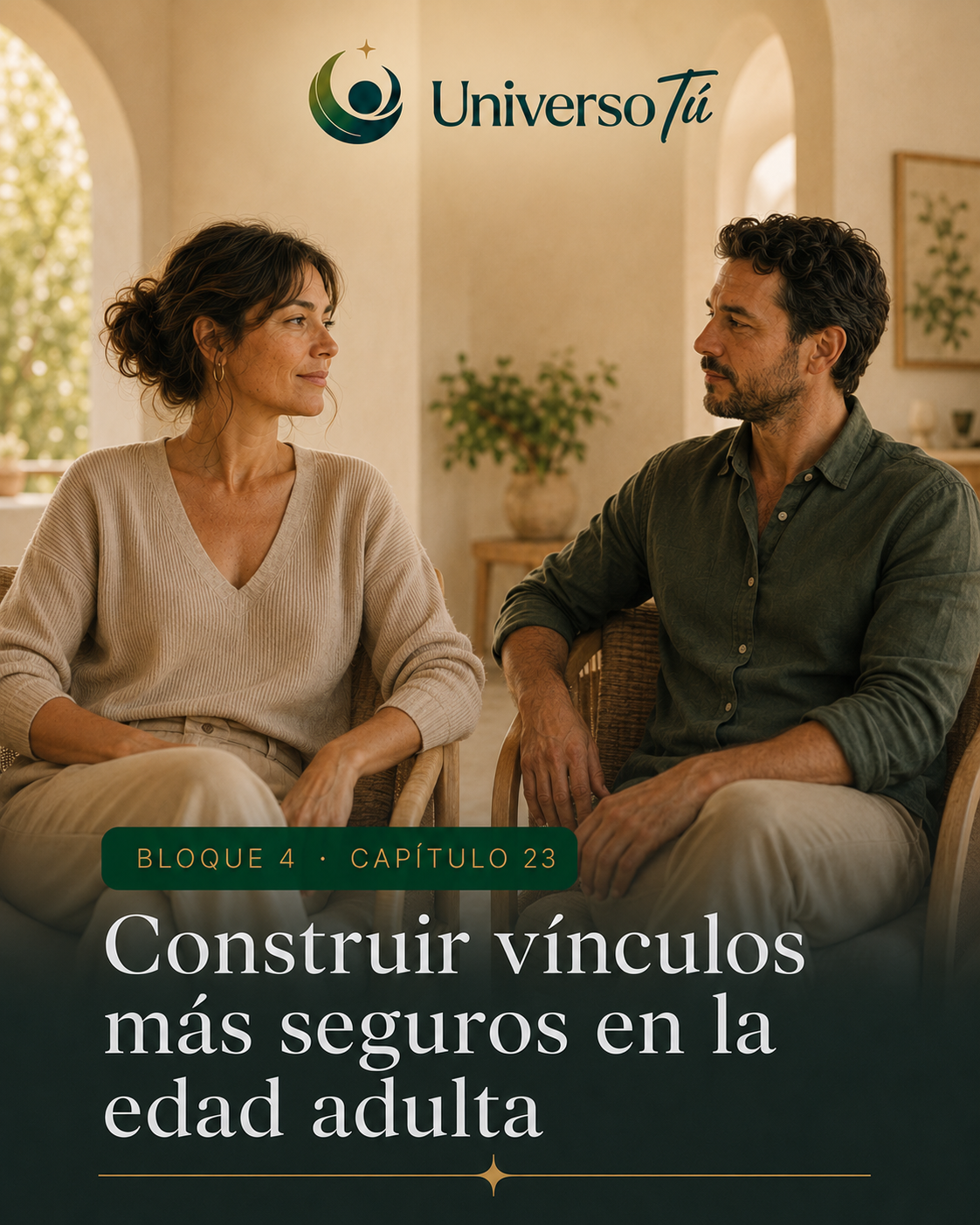 Portada del capítulo «Construir vínculos más seguros en la edad adulta» del Bloque 4, Vínculos y apegos, de Universo Tú.