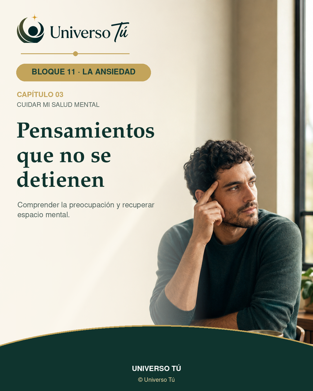 Portada del capítulo 3 · Pensamientos que no se detienen · Bloque 11 La ansiedad de Universo Tú