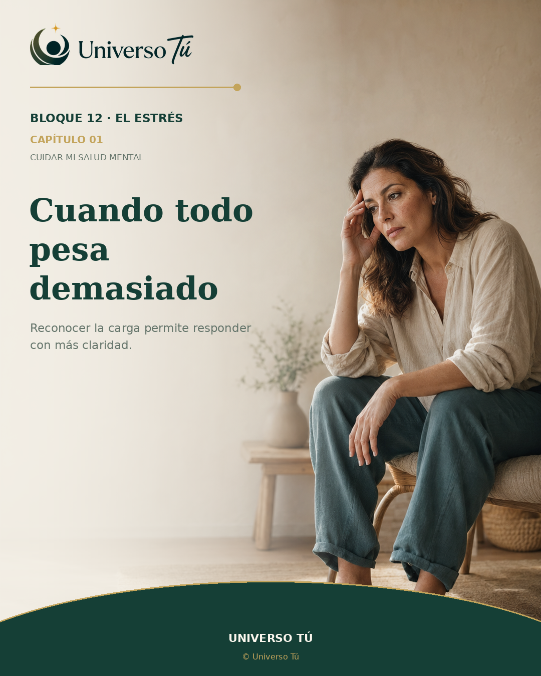 Portada del capítulo «Cuando todo pesa demasiado» del Bloque 12 · El estrés de Universo Tú