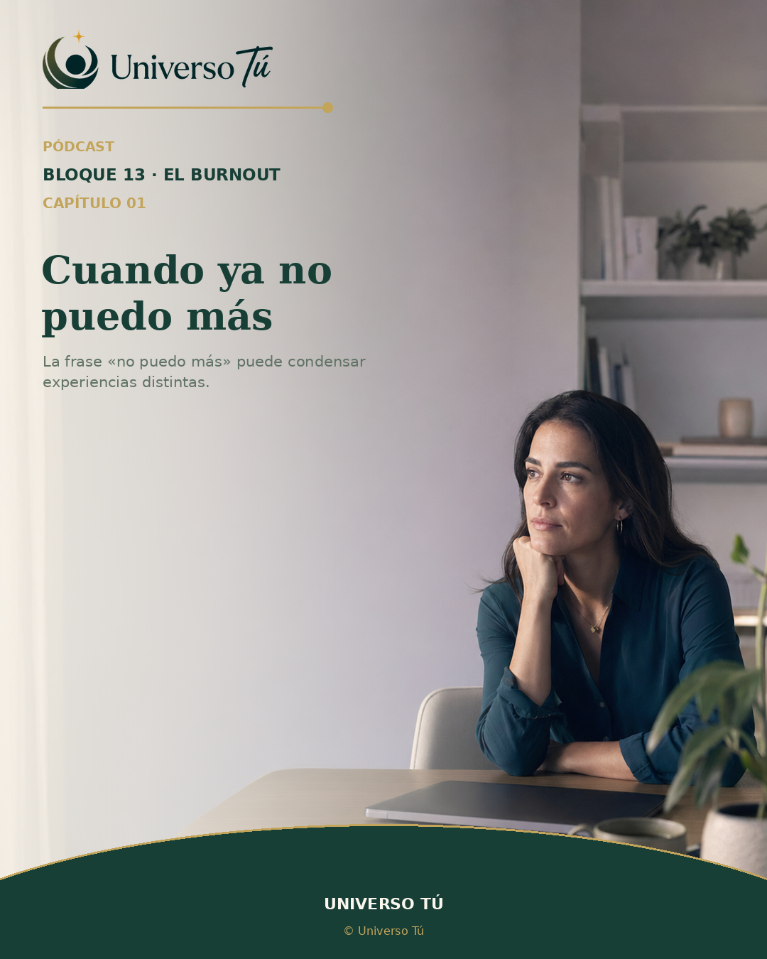 Persona sentada al final de la jornada con gesto de agotamiento y luz de esperanza