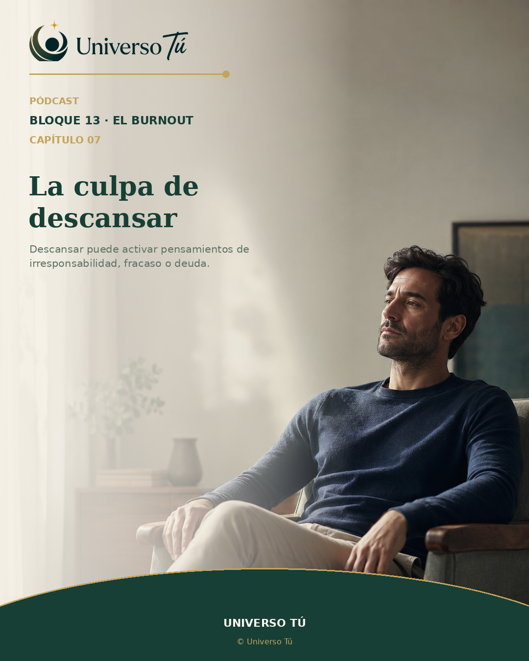 Persona descansando sin dispositivos en un sillón con luz cálida y expresión aún inquieta