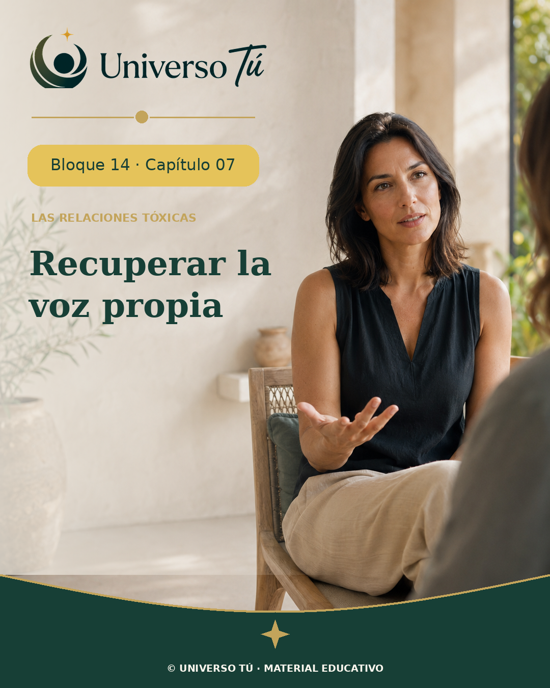 Portada editorial del capítulo «Recuperar la voz propia» del bloque Las relaciones tóxicas de Universo Tú