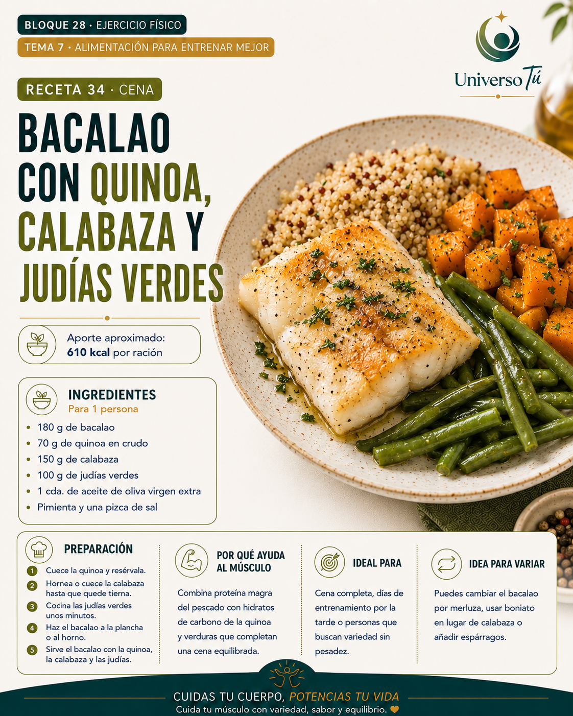 Cena 34 — receta cena del capítulo Alimentación para entrenar mejor 