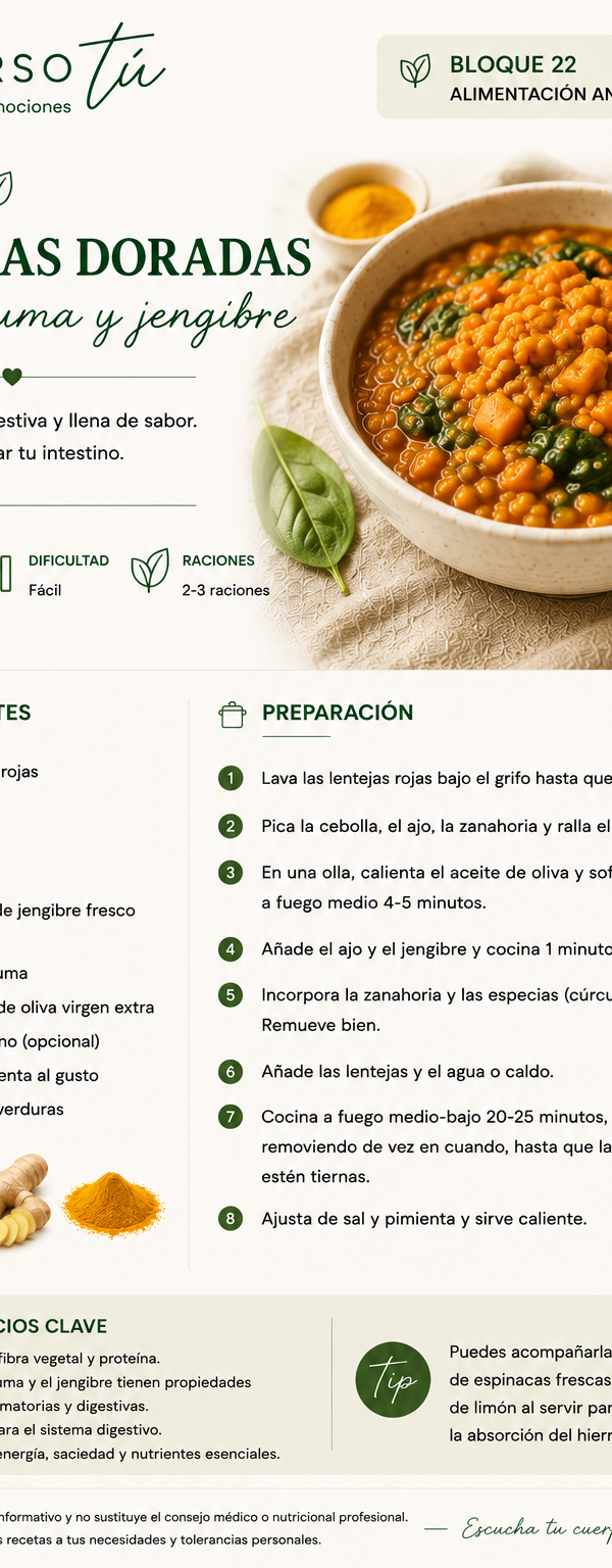 Lentejas doradas con cúrcuma y jengibre