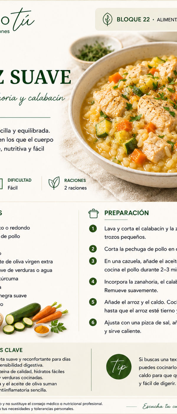 Arroz suave con pollo, zanahoria y calabacin 