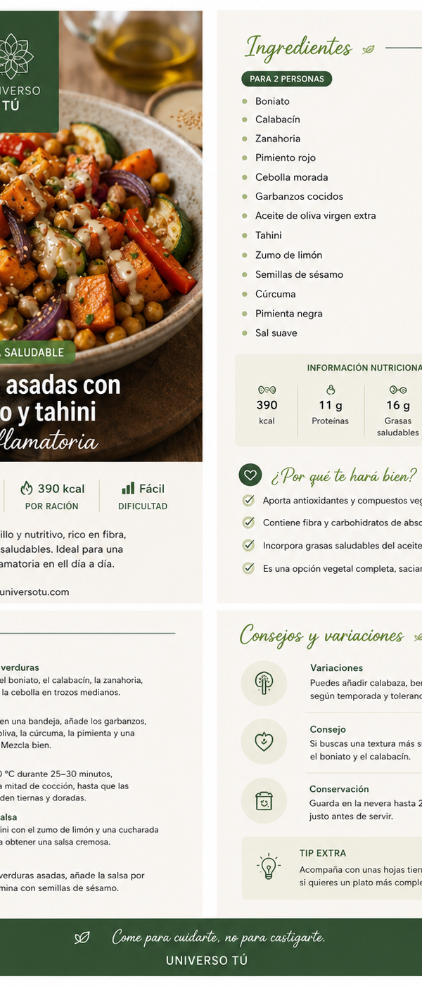 Verduras asadas con boniato y tahini