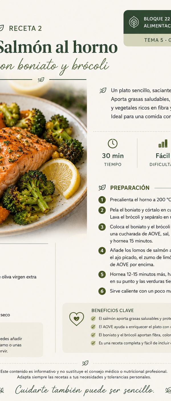 Salmón al horno con boniato y brocoli