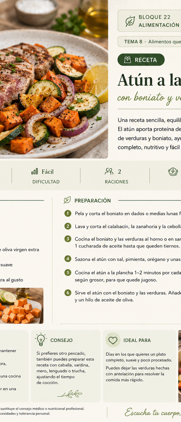 Atún a la plancha con verduras 