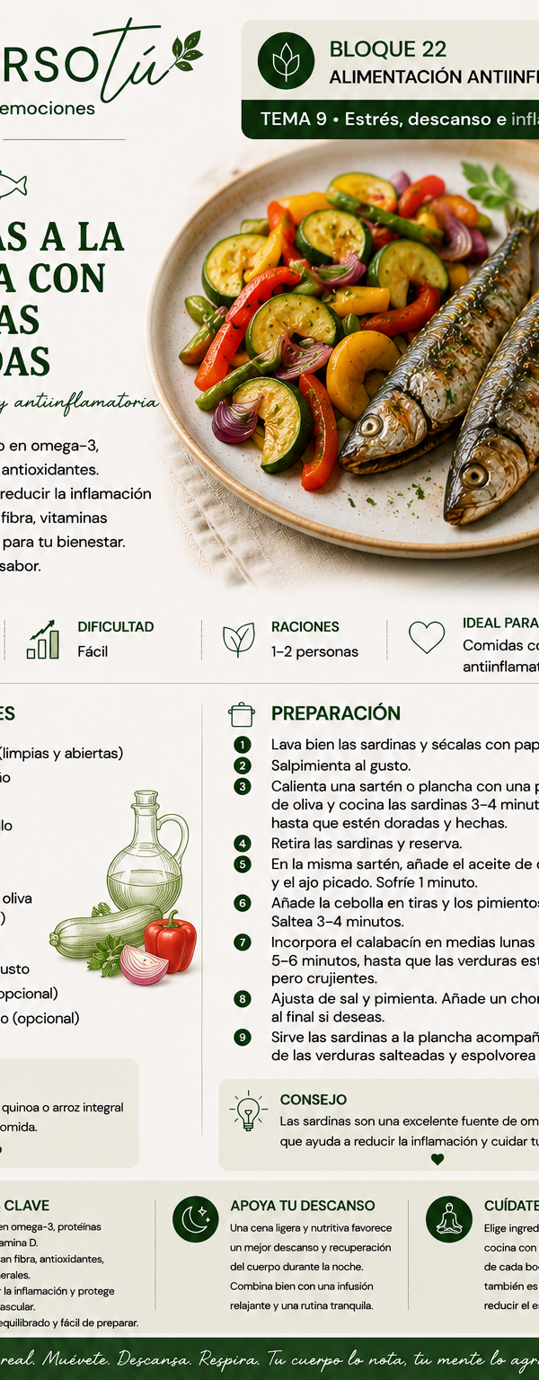 Sardinas a la plancha con verduras salteadas 