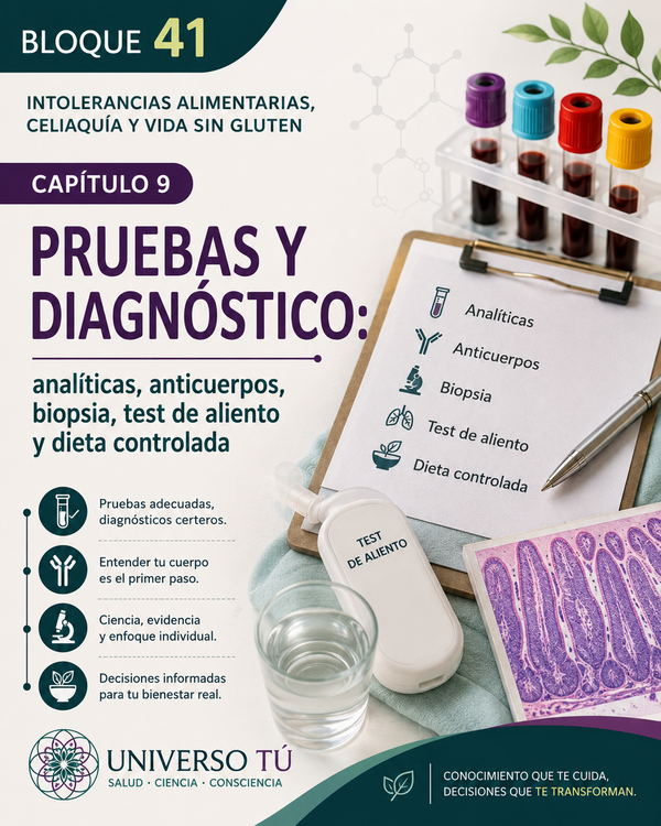 Pruebas y diagnóstico: analíticas, anticuerpos, biopsia, test de aliento y dieta controlada