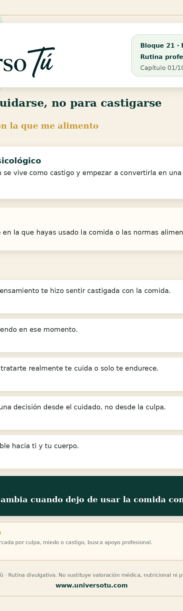 Rutina: Comer para cuidarse, no para castigarse