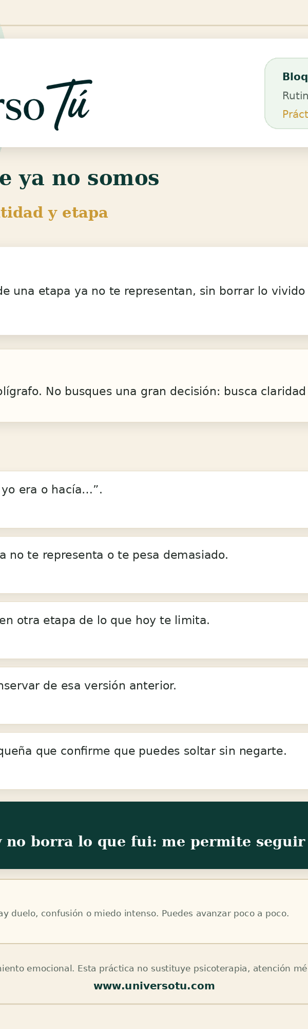 Rutina: Soltar lo que ya no somos